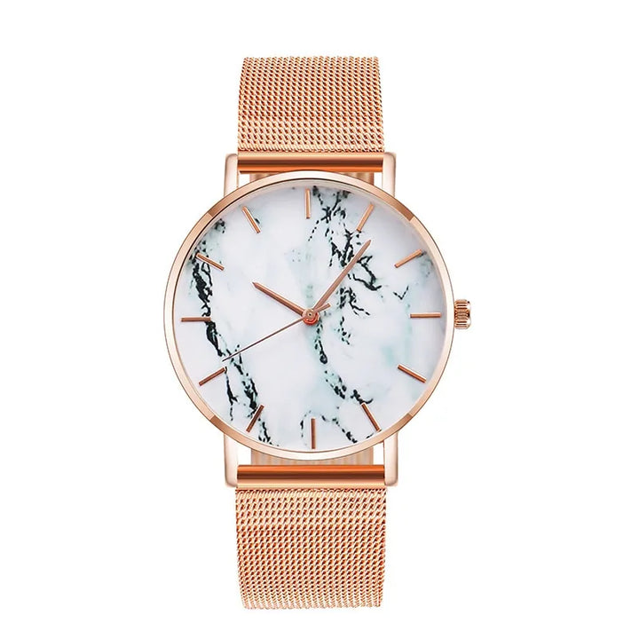 Rose Gold Mesh Band Marble Watch
